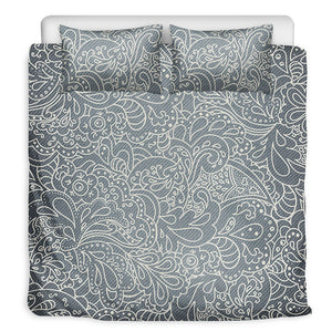 White And Grey Western Floral Print Duvet Cover Bedding Set