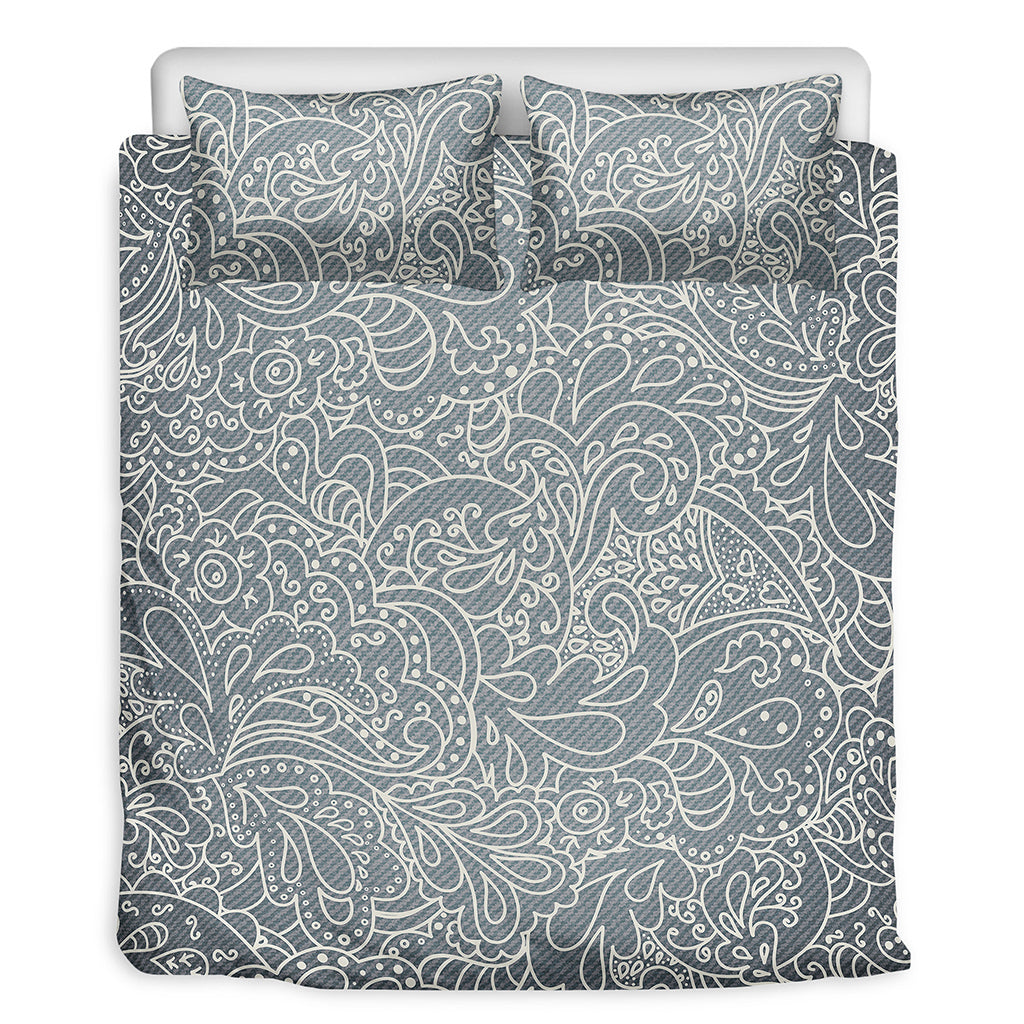 White And Grey Western Floral Print Duvet Cover Bedding Set