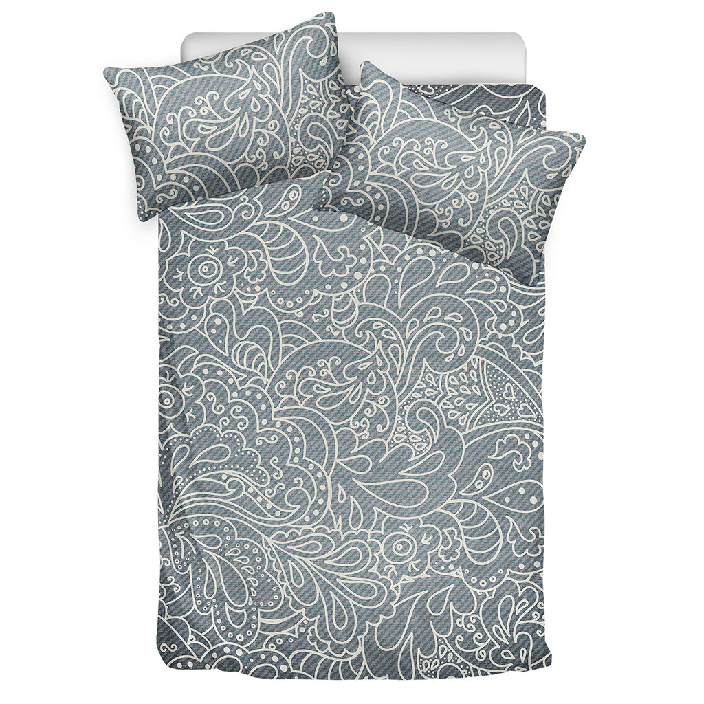 White And Grey Western Floral Print Duvet Cover Bedding Set