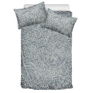 White And Grey Western Floral Print Duvet Cover Bedding Set