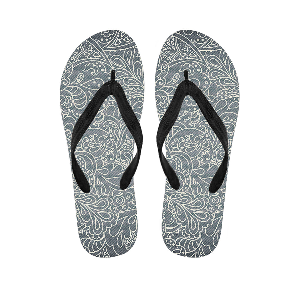 White And Grey Western Floral Print Flip Flops