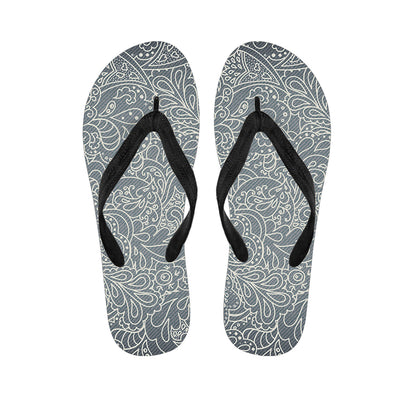 White And Grey Western Floral Print Flip Flops