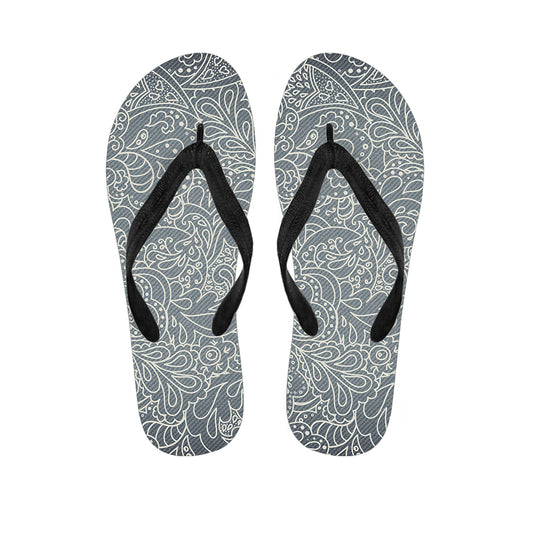 White And Grey Western Floral Print Flip Flops