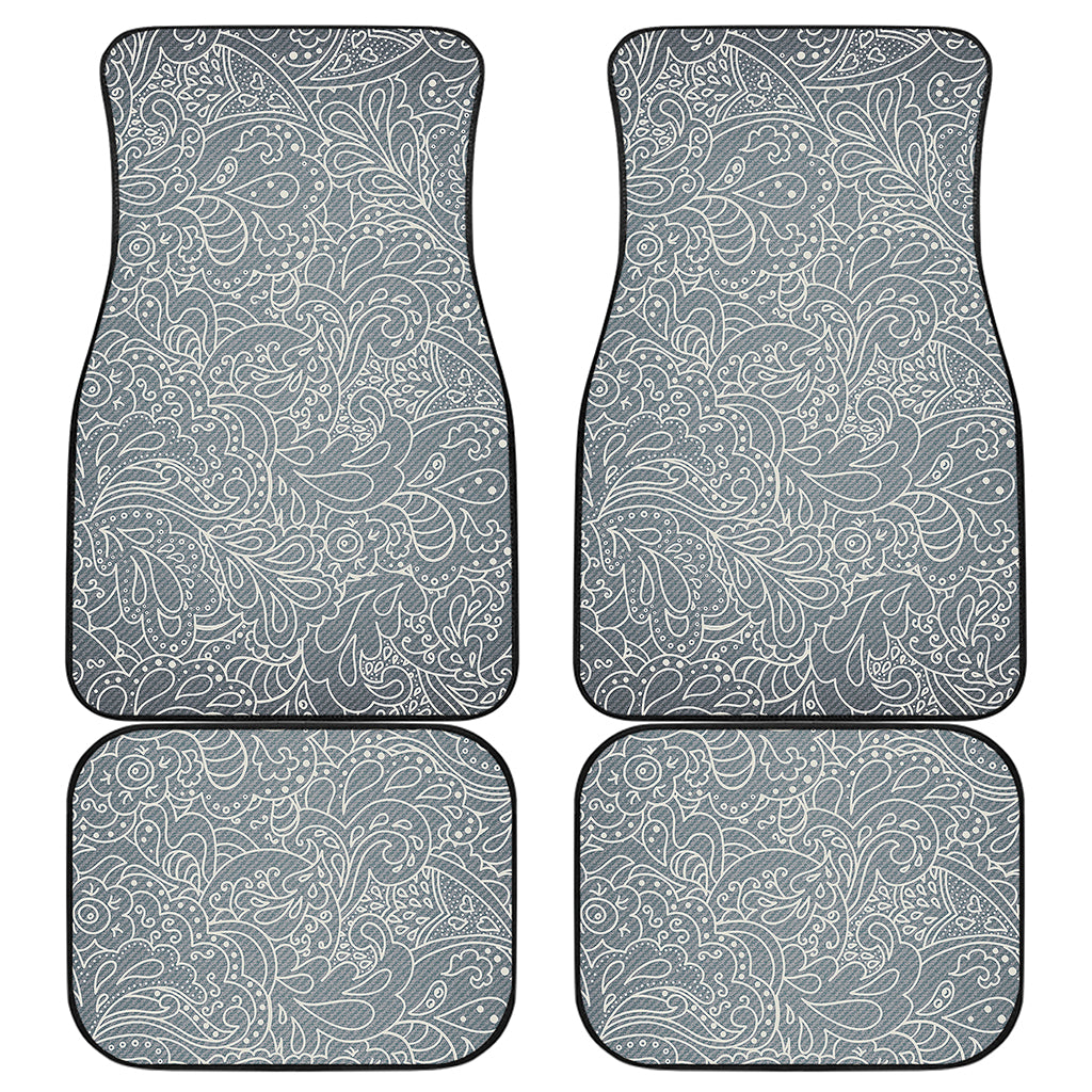 White And Grey Western Floral Print Front and Back Car Floor Mats