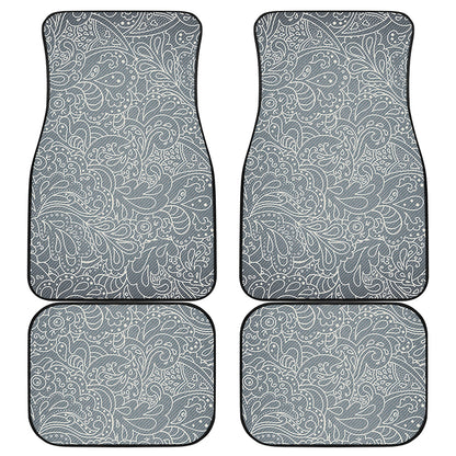 White And Grey Western Floral Print Front and Back Car Floor Mats