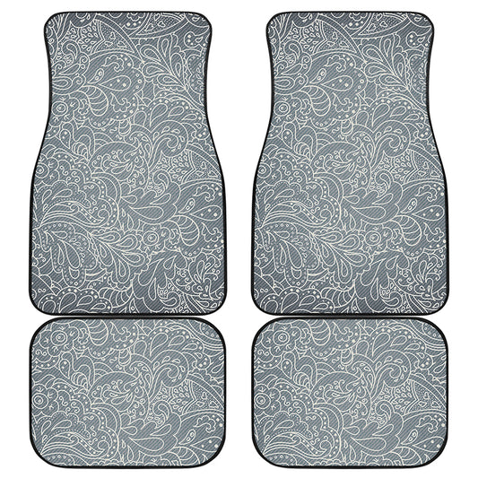 White And Grey Western Floral Print Front and Back Car Floor Mats
