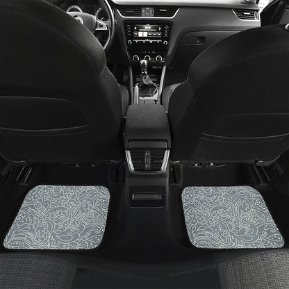 White And Grey Western Floral Print Front and Back Car Floor Mats
