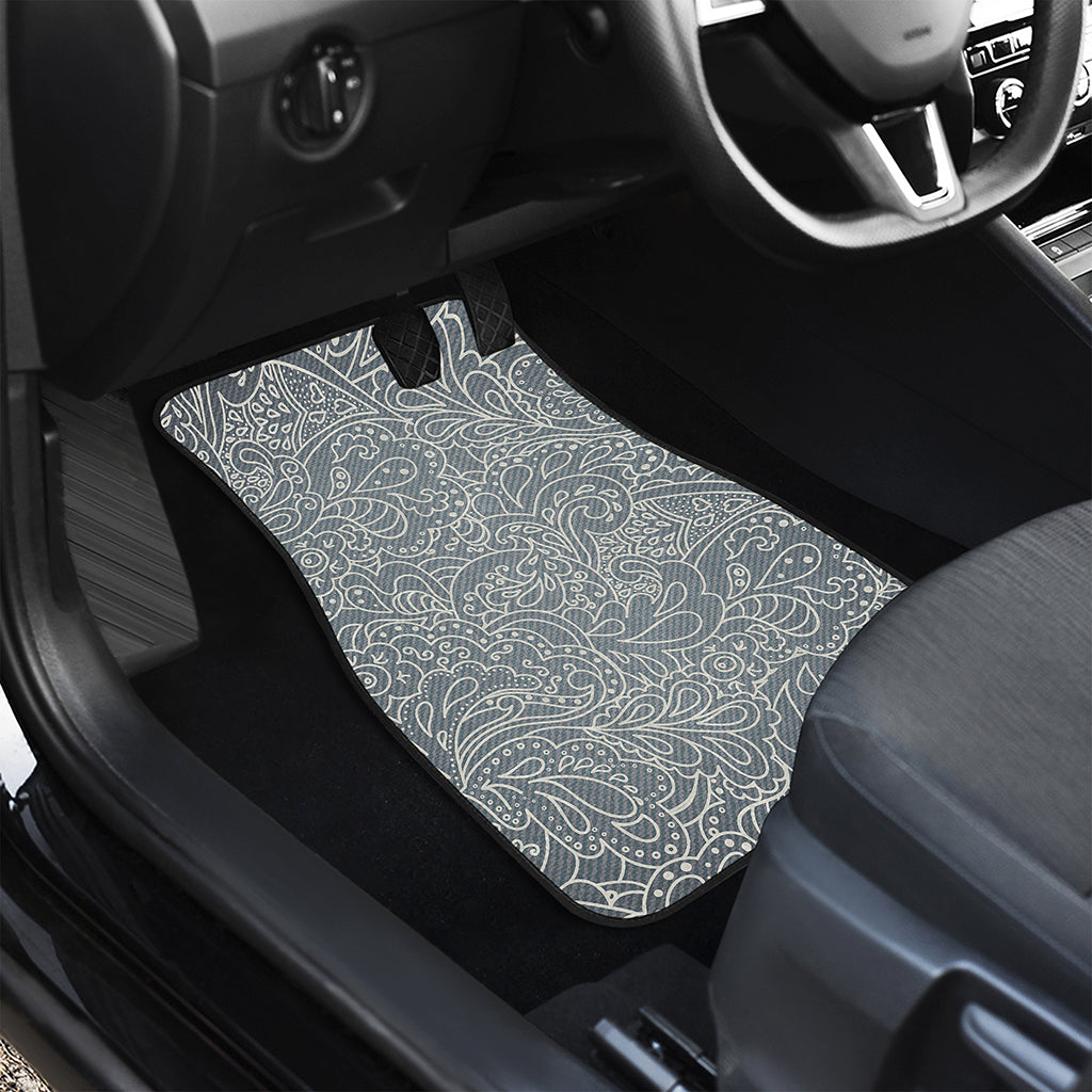 White And Grey Western Floral Print Front Car Floor Mats