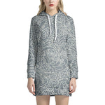 White And Grey Western Floral Print Hoodie Dress