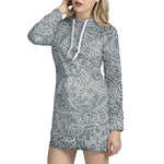 White And Grey Western Floral Print Hoodie Dress