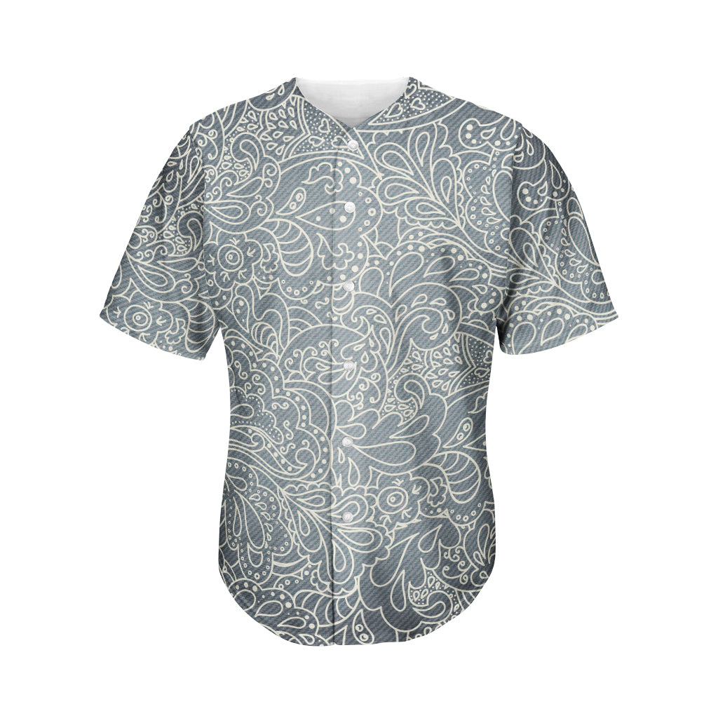 White And Grey Western Floral Print Men's Baseball Jersey