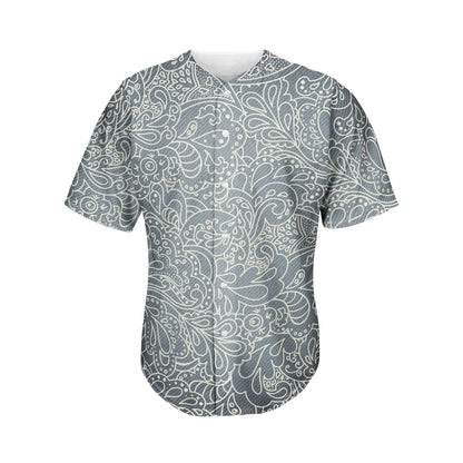 White And Grey Western Floral Print Men's Baseball Jersey