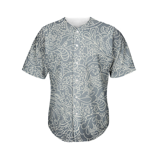 White And Grey Western Floral Print Men's Baseball Jersey