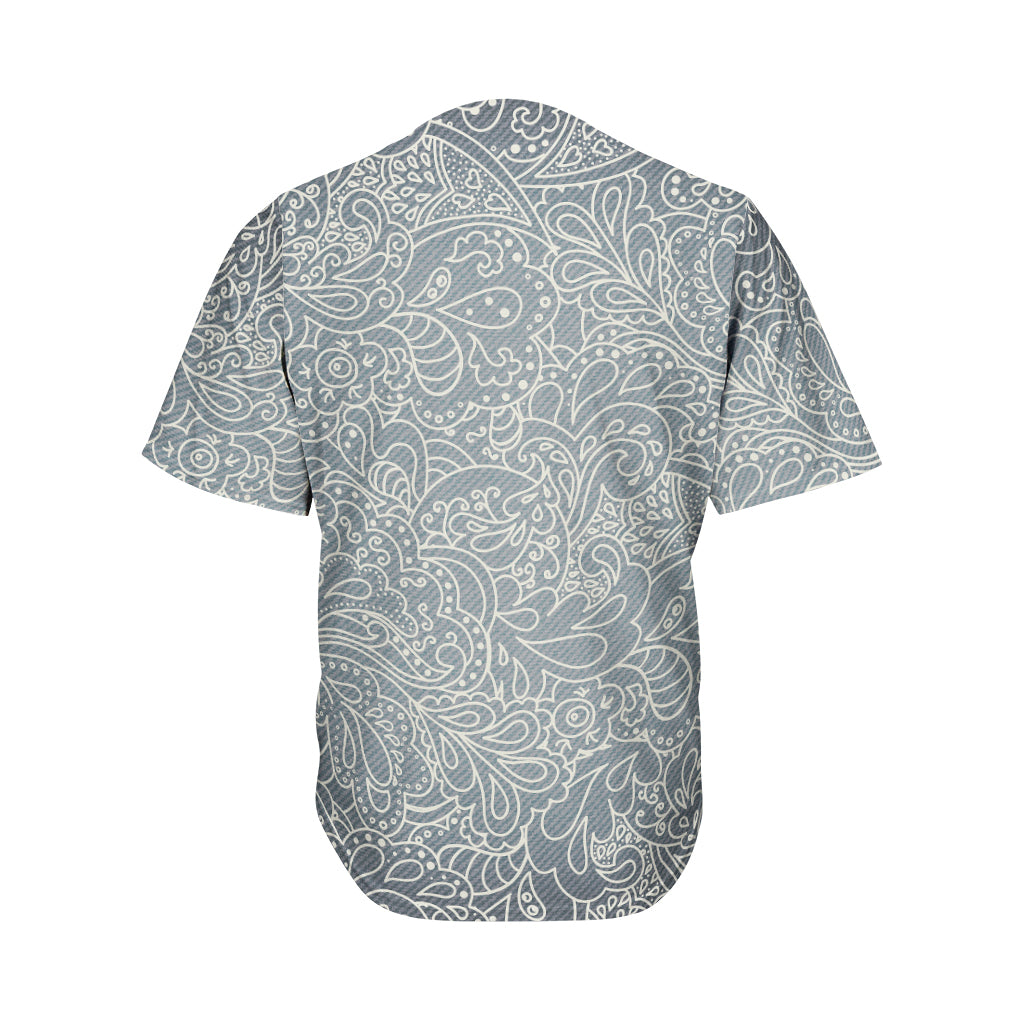 White And Grey Western Floral Print Men's Baseball Jersey