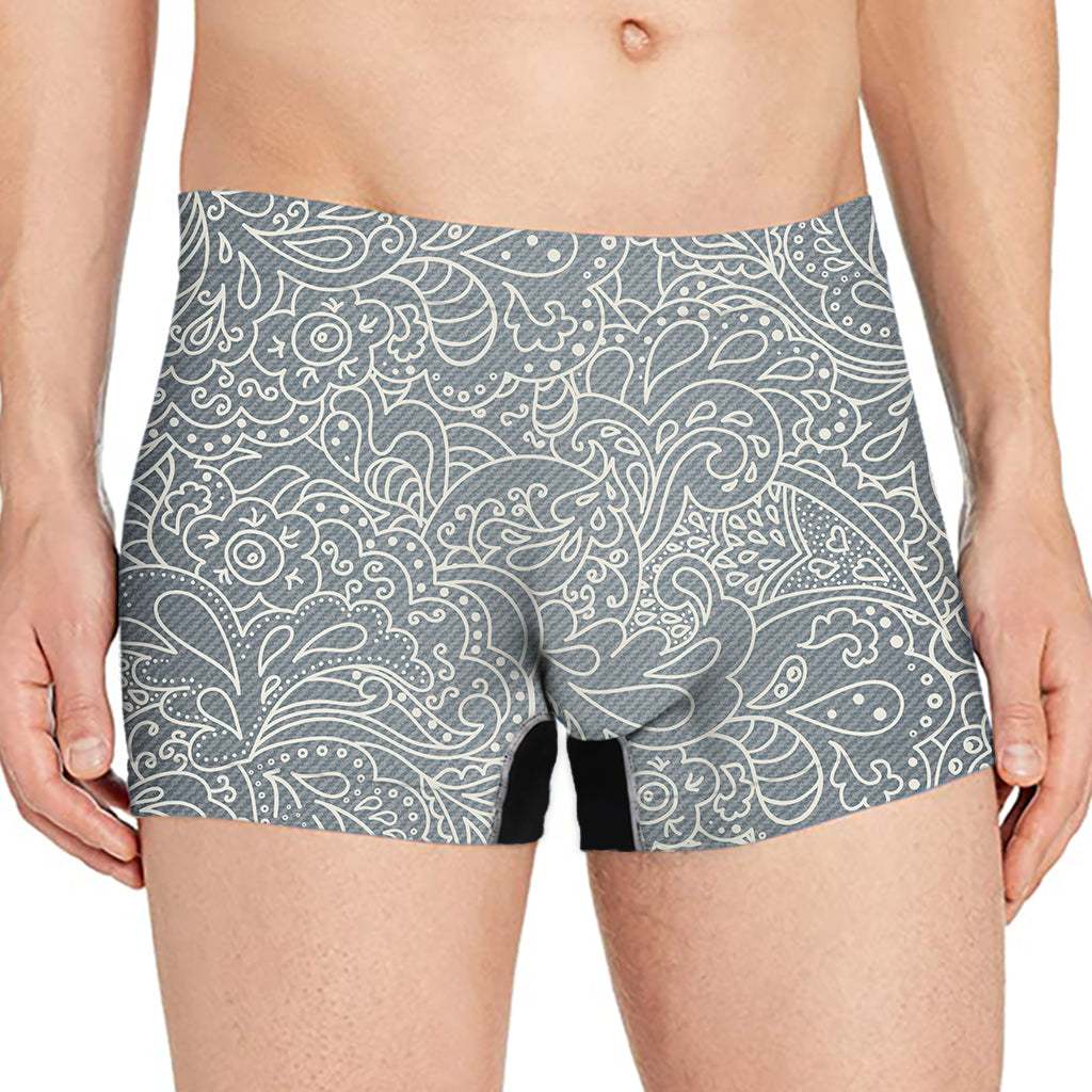 White And Grey Western Floral Print Men's Boxer Briefs