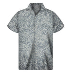 White And Grey Western Floral Print Men's Short Sleeve Shirt
