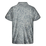 White And Grey Western Floral Print Men's Short Sleeve Shirt