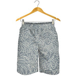 White And Grey Western Floral Print Men's Shorts