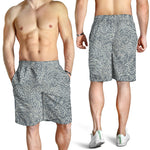 White And Grey Western Floral Print Men's Shorts