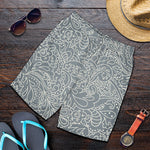 White And Grey Western Floral Print Men's Shorts
