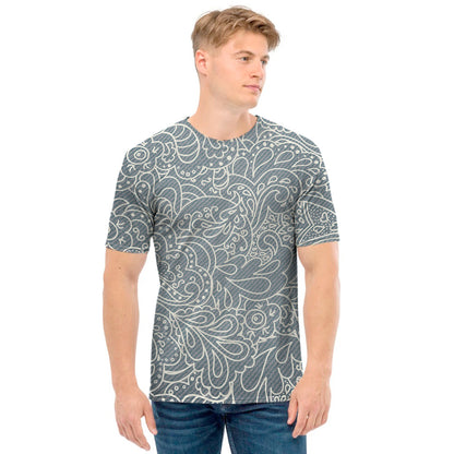 White And Grey Western Floral Print Men's T-Shirt