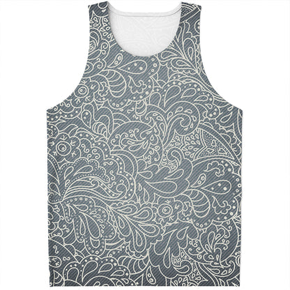 White And Grey Western Floral Print Men's Tank Top