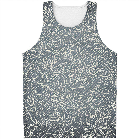 White And Grey Western Floral Print Men's Tank Top