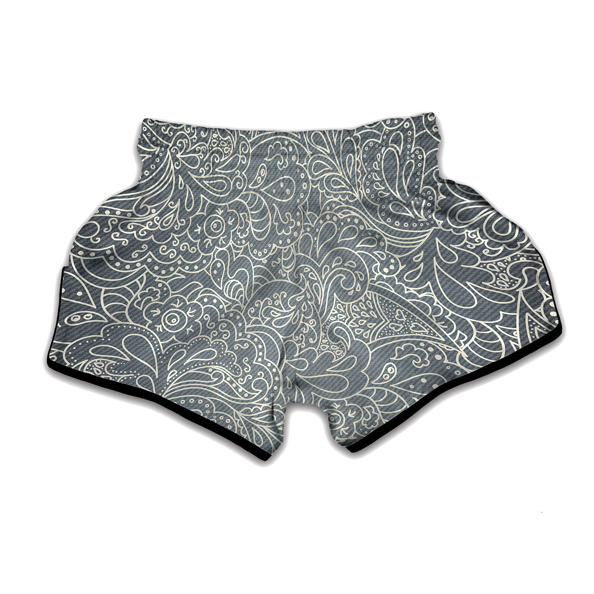 White And Grey Western Floral Print Muay Thai Boxing Shorts