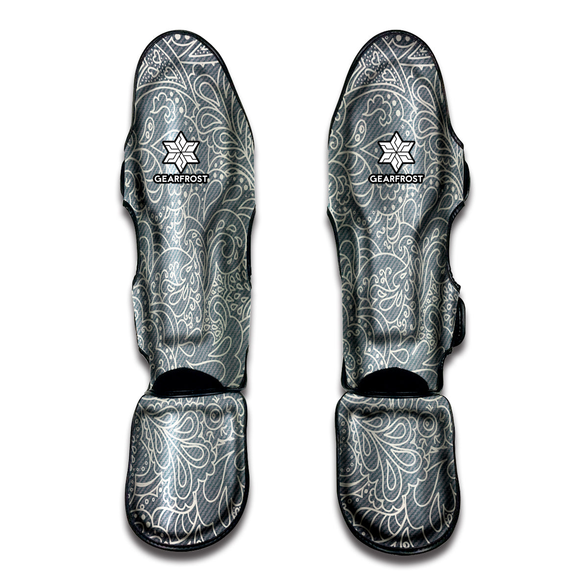 White And Grey Western Floral Print Muay Thai Shin Guard