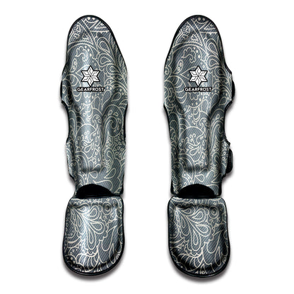 White And Grey Western Floral Print Muay Thai Shin Guard