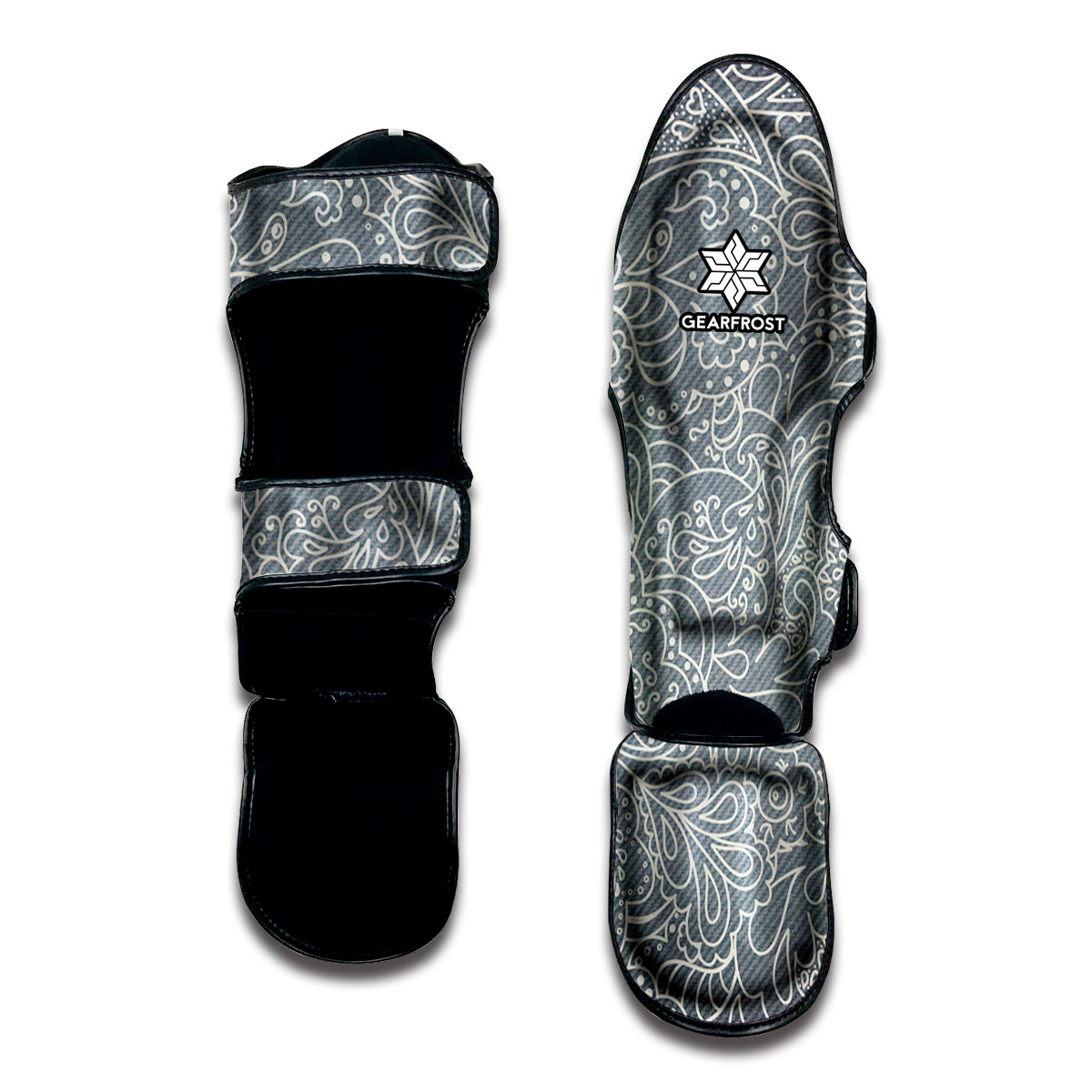 White And Grey Western Floral Print Muay Thai Shin Guard