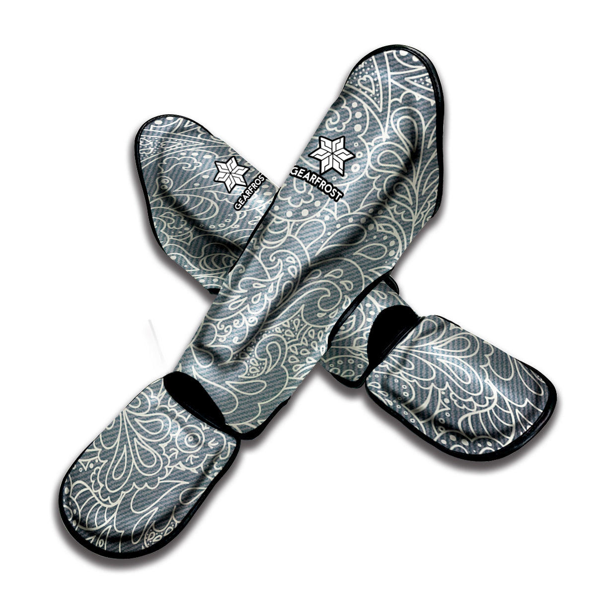 White And Grey Western Floral Print Muay Thai Shin Guard