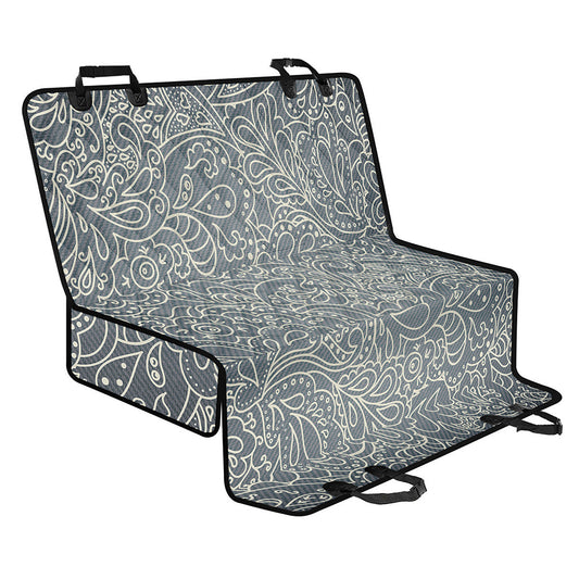 White And Grey Western Floral Print Pet Car Back Seat Cover