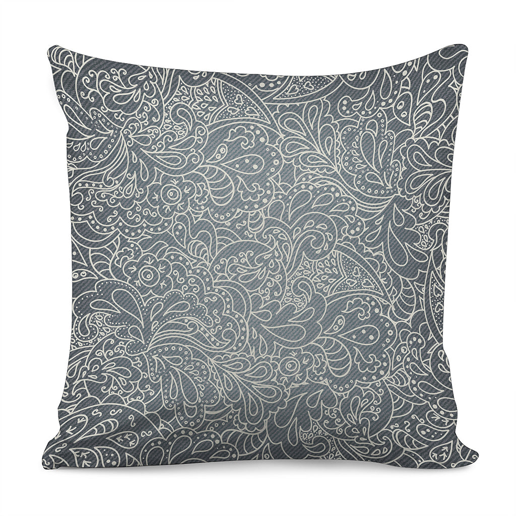 White And Grey Western Floral Print Pillow Cover