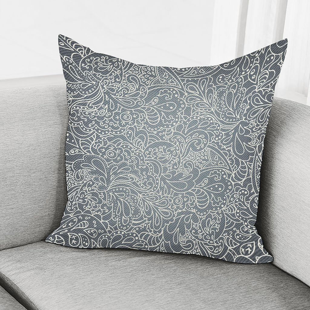 White And Grey Western Floral Print Pillow Cover