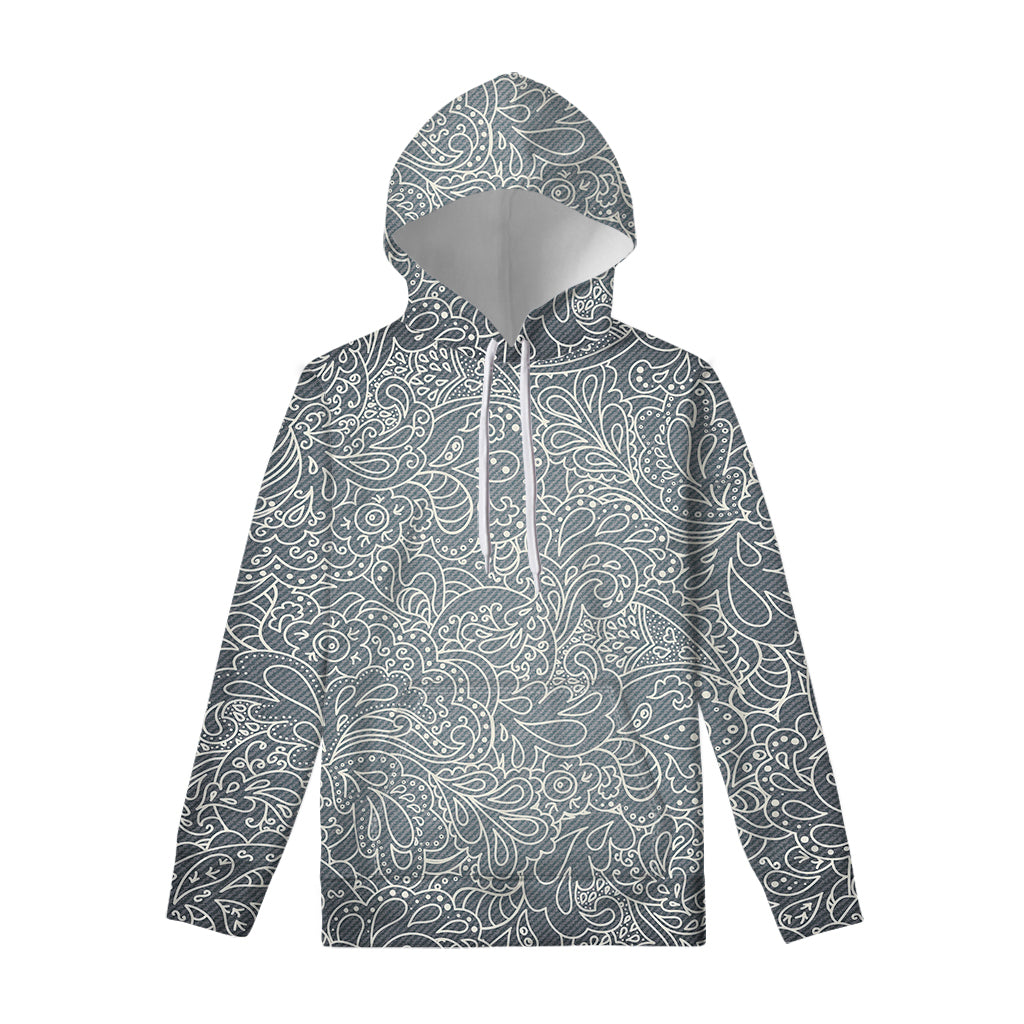 White And Grey Western Floral Print Pullover Hoodie