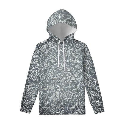 White And Grey Western Floral Print Pullover Hoodie