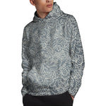 White And Grey Western Floral Print Pullover Hoodie