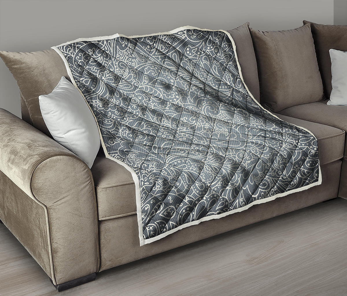 White And Grey Western Floral Print Quilt