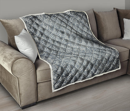 White And Grey Western Floral Print Quilt