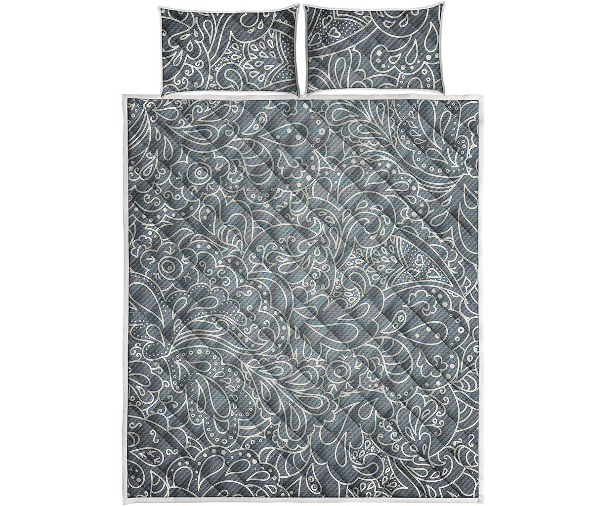 White And Grey Western Floral Print Quilt Bed Set