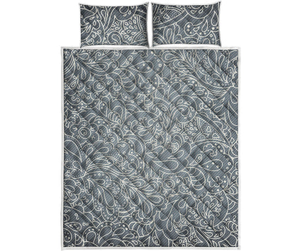White And Grey Western Floral Print Quilt Bed Set