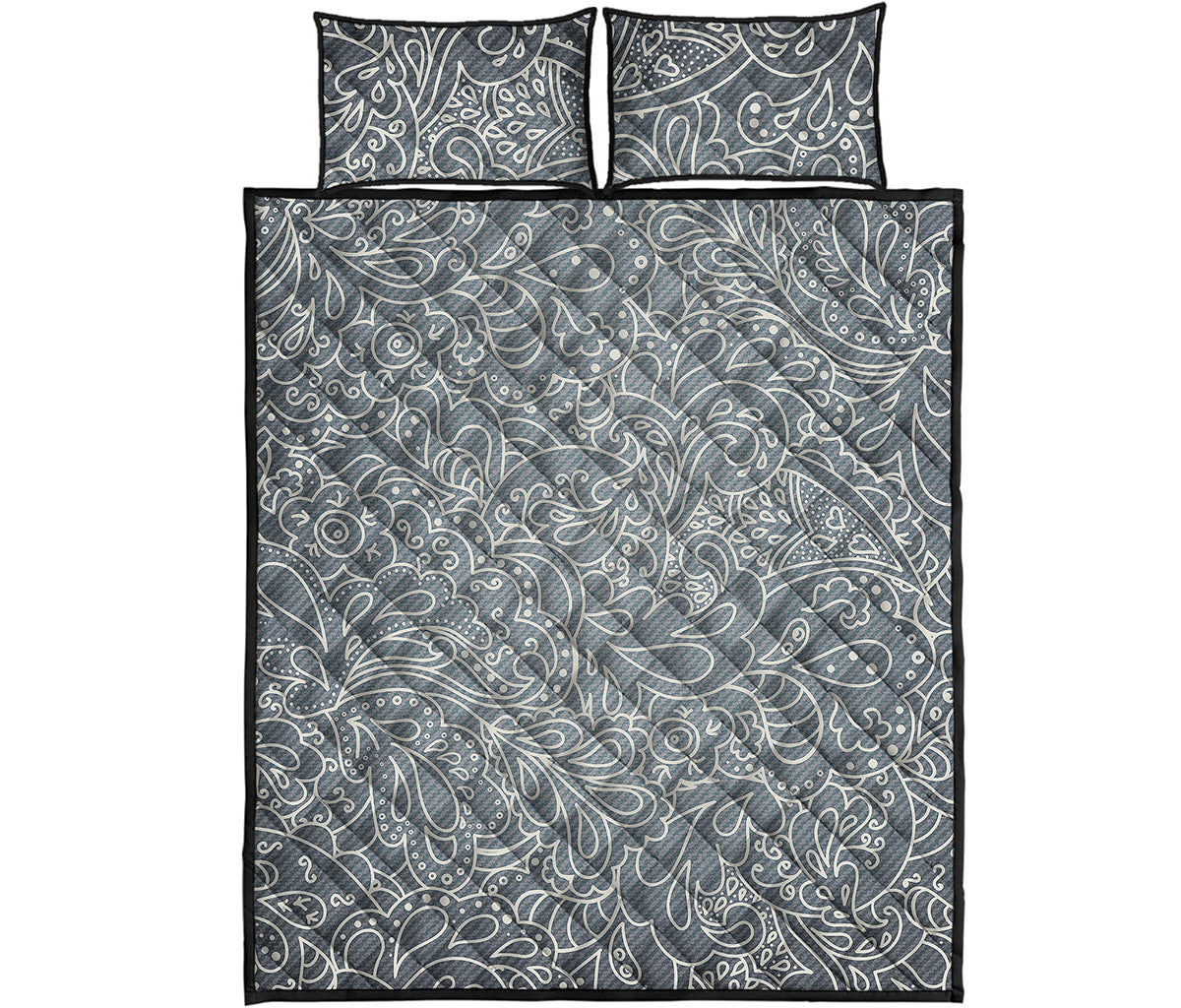 White And Grey Western Floral Print Quilt Bed Set