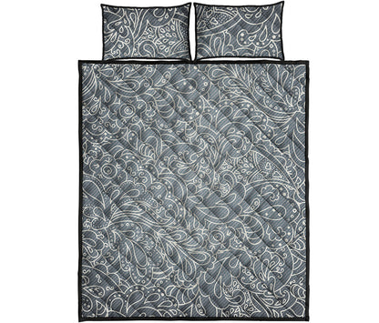 White And Grey Western Floral Print Quilt Bed Set