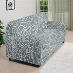 White And Grey Western Floral Print Sofa Cover