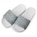 White And Grey Western Floral Print White Slide Sandals