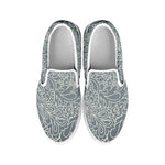 White And Grey Western Floral Print White Slip On Shoes