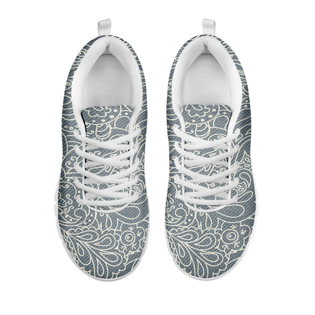 White And Grey Western Floral Print White Sneakers