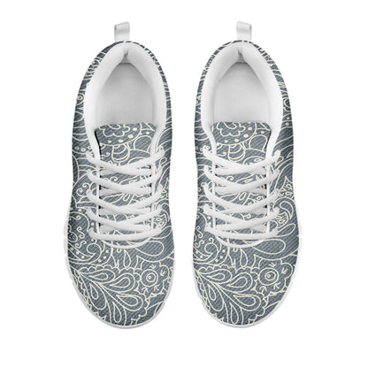 White And Grey Western Floral Print White Sneakers