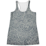White And Grey Western Floral Print Women's Racerback Tank Top